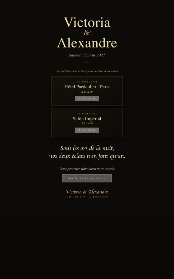 电子婚礼请柬 La Brume D Or，Luxe Noir & Or 系列