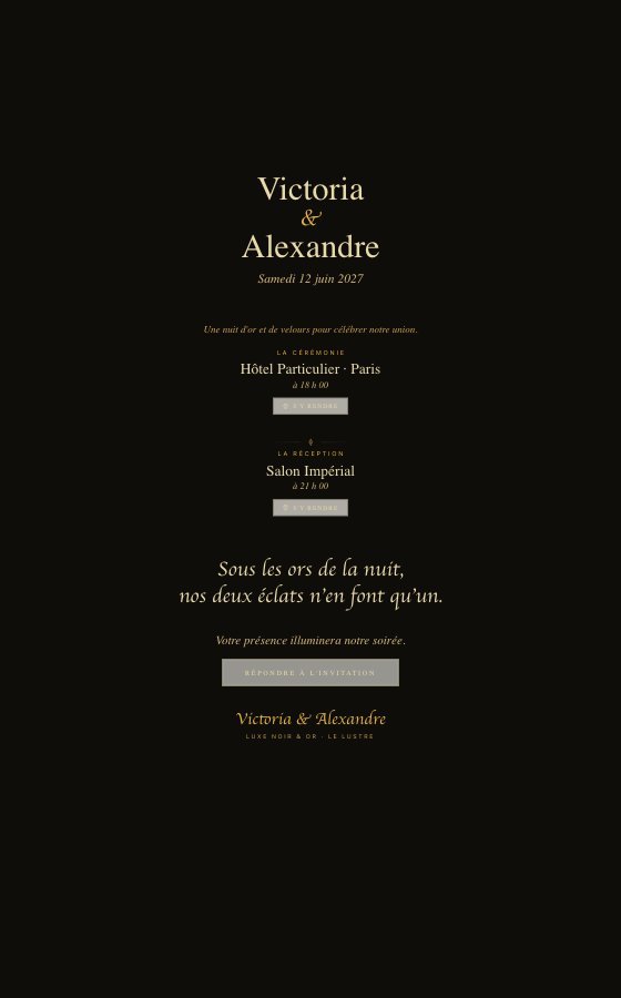 电子婚礼请柬 Le Lustre，Luxe Noir & Or 系列