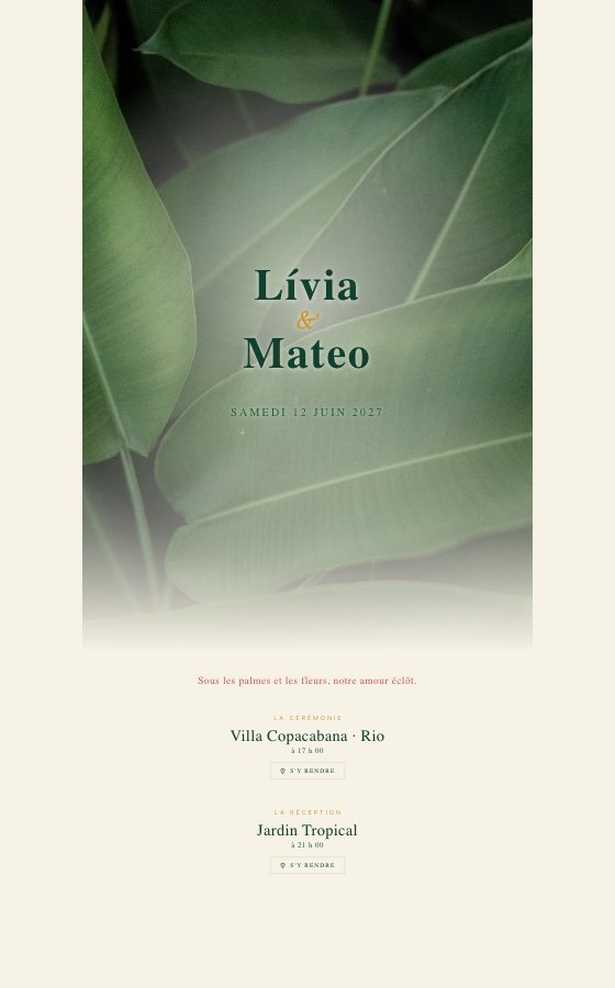 电子婚礼请柬 Le Voile De Feuilles，Rio Tropical 系列